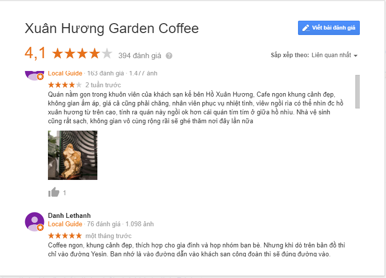 review quán coffee xuân hương garden đà lạt